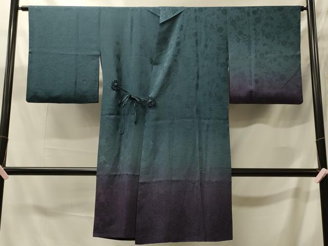 平和屋着物#道中着 リバーシブル 花唐草地紋 暈し染め 黒地 ロング丈 正絹 逸品 CABJ5588in