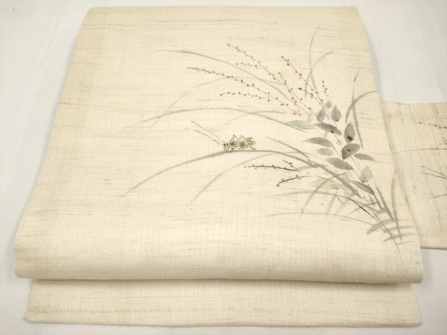 平和屋着物*夏物 九寸名古屋帯 手描き 夏虫 麻 逸品 CABJ5609tx