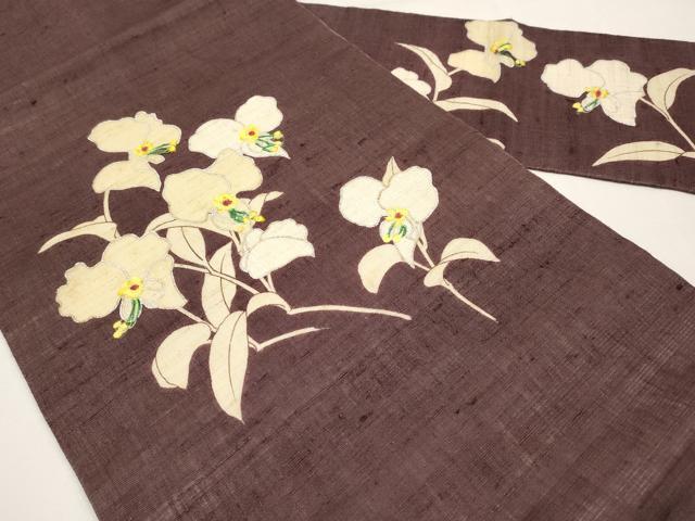 平和屋着物*夏物 九寸名古屋帯 作家物 手描き 草花文 銀彩 麻 逸品 CABJ5613tx