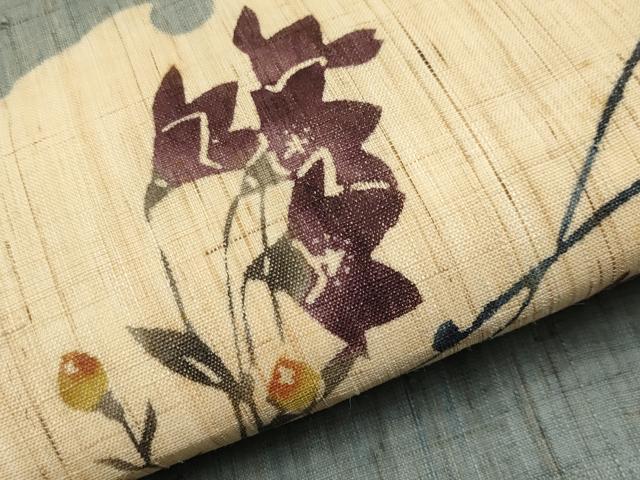 平和屋着物*夏物 九寸名古屋帯 型染め 雪輪枝花文 麻 逸品 CABJ5618tx