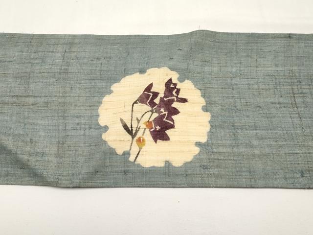 平和屋着物*夏物 九寸名古屋帯 型染め 雪輪枝花文 麻 逸品 CABJ5618tx