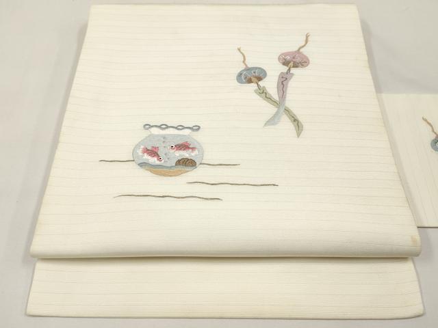 平和屋着物*夏物 九寸名古屋帯 総刺繍 風鈴 金魚 CABJ5619tx