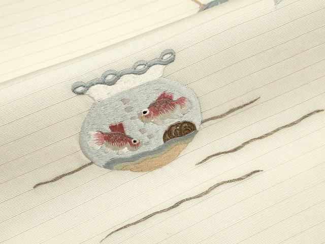 平和屋着物*夏物 九寸名古屋帯 総刺繍 風鈴 金魚 CABJ5619tx