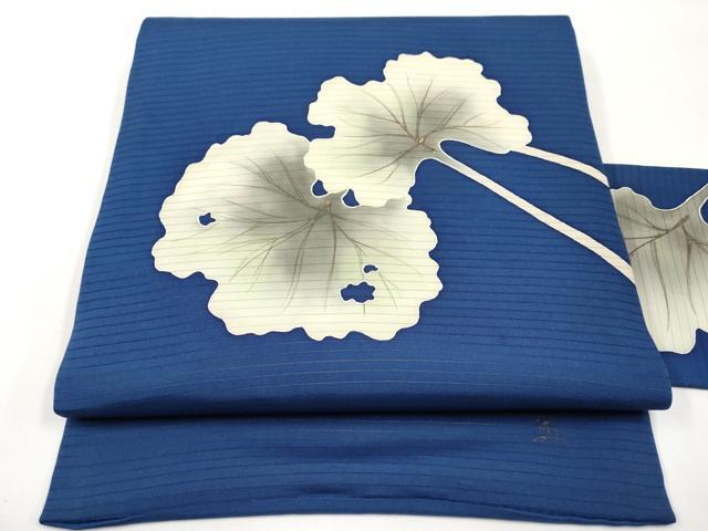 平和屋着物*夏物 絽塩瀬 九寸名古屋帯 作家物 手描き 蓮 金糸 正絹 逸品 CABJ5621tx