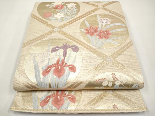 平和屋着物*夏物 六通柄袋帯 花丸菱天井文 金銀糸 正絹 逸品 CABJ5640tx