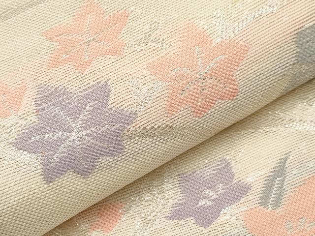 平和屋着物*夏物 六通柄袋帯 地紙草花文 銀糸 正絹 逸品 CABJ5646tx