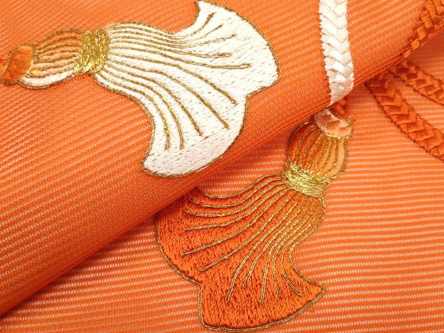 平和屋着物*夏物 九寸名古屋帯 総刺繍 駒刺繍 結び紐文 正絹 逸品 CABJ5652tx