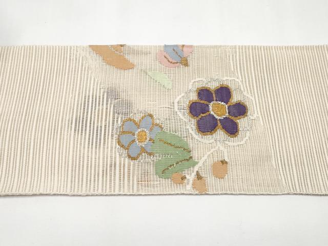 平和屋着物*夏物 八寸名古屋帯 絽綴れ 草花文 金銀糸 正絹 逸品 CABJ5668tx