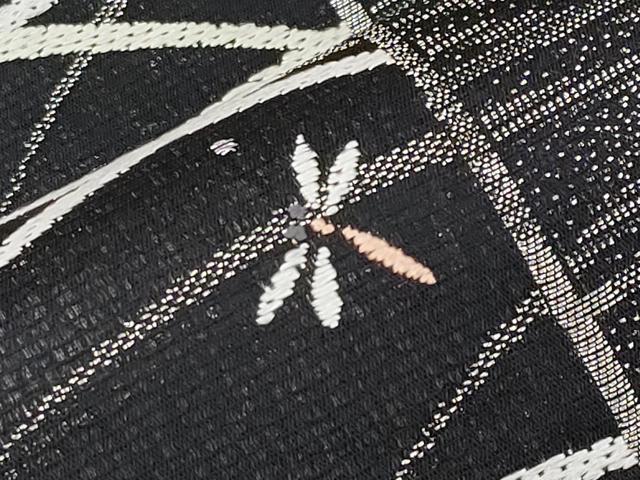 平和屋着物*夏物 西陣 佐々木染織謹製 六通柄袋帯 唐織 粋涼 トンボ 黒地 銀糸 証紙付き 正絹 逸品 CABJ5675tx