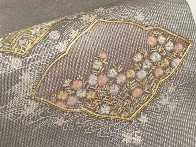 平和屋着物*夏物 太鼓柄袋帯 蘇州刺繍 草花文 金銀彩 三越扱い 正絹 逸品 CABJ5680tx