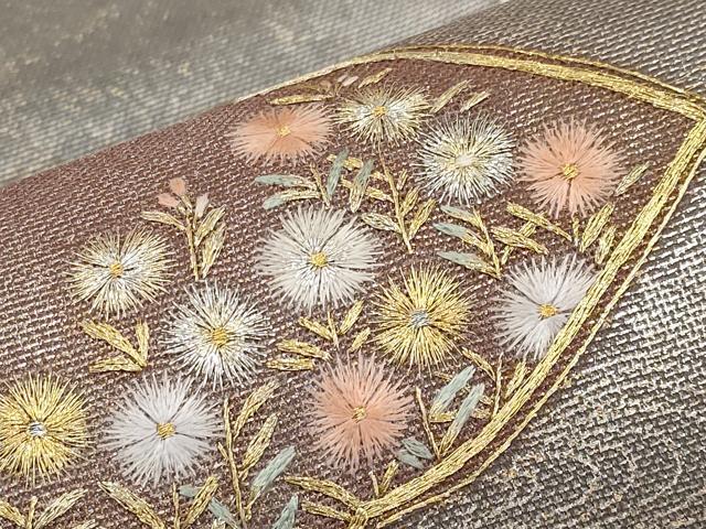 平和屋着物*夏物 太鼓柄袋帯 蘇州刺繍 草花文 金銀彩 三越扱い 正絹 逸品 CABJ5680tx