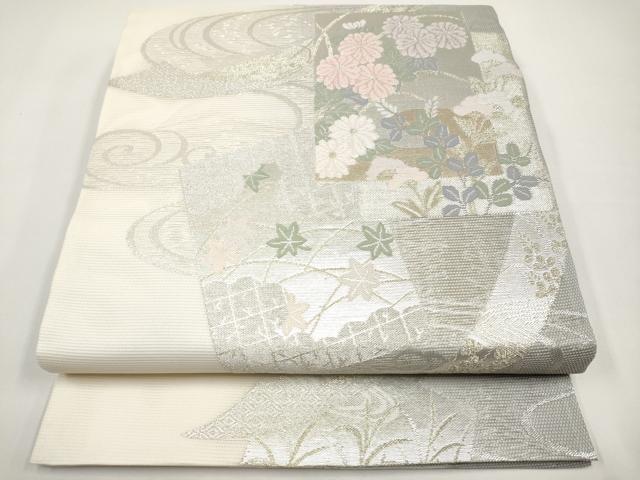 平和屋着物*夏物 六通柄袋帯 色紙重ね草花文 金銀糸 正絹 逸品 未使用 CABJ5681tx