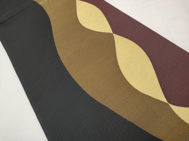 平和屋着物▽六通柄袋帯 スリーシーズン 春夏秋 抽象文 黒地 金糸 正絹 逸品 CABJ5694tx