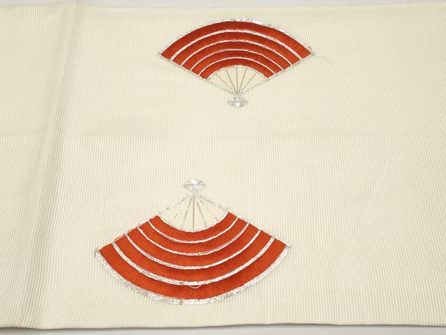 平和屋着物*夏物 九寸開き名古屋帯 総刺繍 駒刺繍 扇面文 正絹 逸品 CABJ5707tx