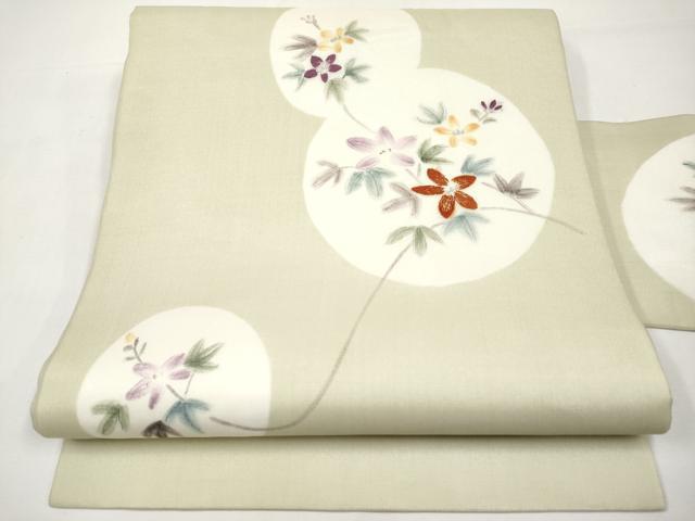 平和屋着物*夏物 九寸名古屋帯 手描き 刺繍 花丸文 正絹 逸品 CABJ5711tx
