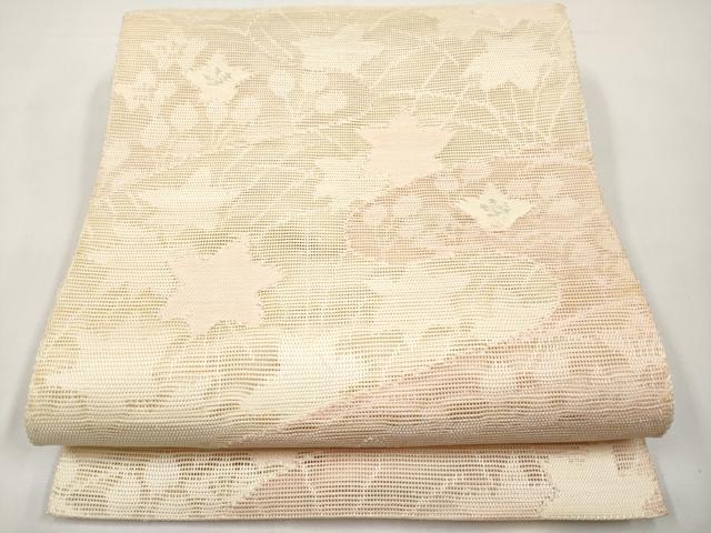 平和屋着物*夏物 八寸名古屋帯 草花文 銀糸 正絹 逸品 CABJ5719tx