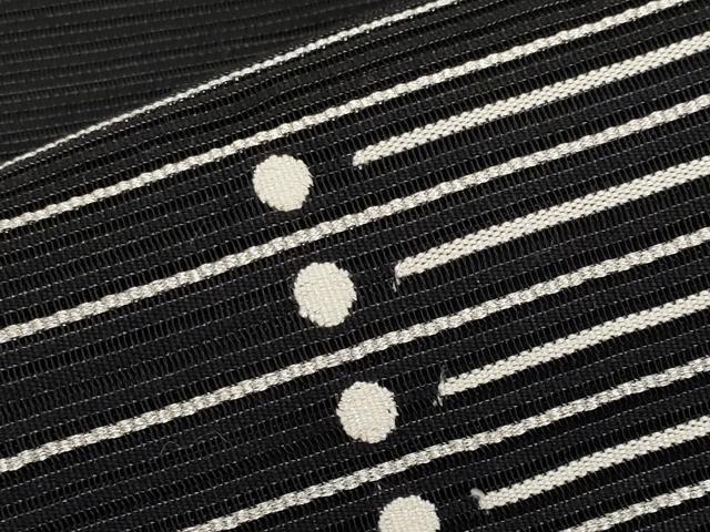 平和屋着物*夏物 八寸名古屋帯 絽綴れ 横段文 黒地 銀糸 正絹 逸品 CABJ5723tx