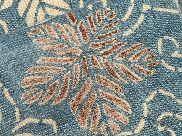 平和屋着物*夏物 全通柄 九寸名古屋帯 型染め 舞葉唐草文 麻 逸品 CABJ5746tx