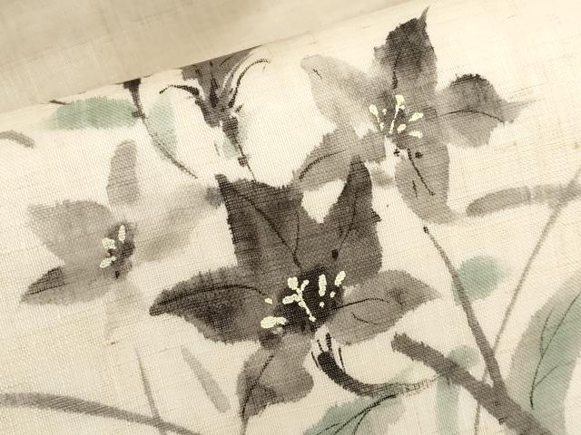 平和屋着物*夏物 九寸名古屋帯 手描き 枝花文 麻 逸品 CABJ5752tx