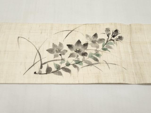 平和屋着物*夏物 九寸名古屋帯 手描き 枝花文 麻 逸品 CABJ5752tx
