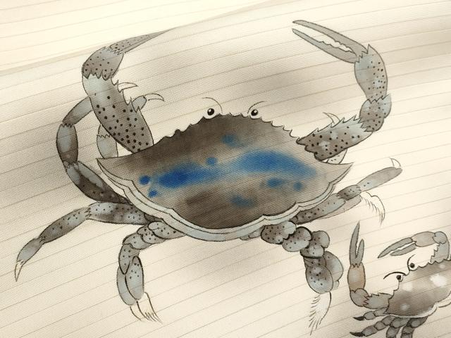 平和屋着物*夏物 絽塩瀬 九寸名古屋帯 作家物 手描き 蟹 カニ 正絹 逸品 CABJ5753tx