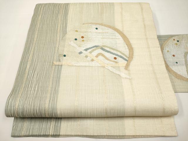 平和屋着物*夏物 九寸名古屋帯 すくい織 抽象文 金銀糸 正絹 逸品 CABJ5758tx