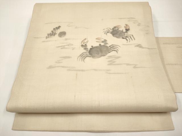 平和屋着物*夏物 九寸名古屋帯 作家物 手描き カニ 蟹 正絹 逸品 未使用 CABJ5760tx
