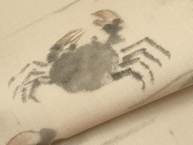 平和屋着物*夏物 九寸名古屋帯 作家物 手描き カニ 蟹 正絹 逸品 未使用 CABJ5760tx