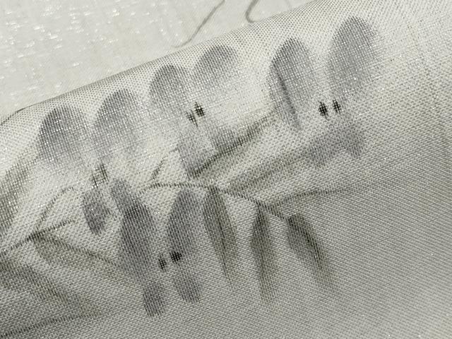平和屋着物*夏物 九寸名古屋帯 作家物 手描き 枝花文 銀通し地 正絹 逸品 未使用 CABJ5761tx