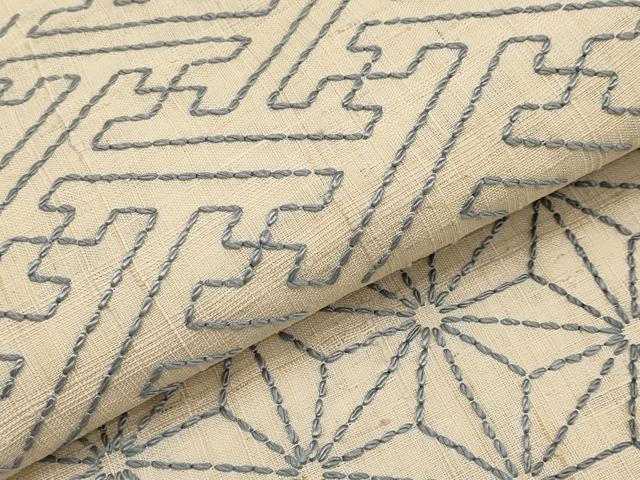 平和屋着物*夏物 中国三大刺繍 相良刺繍 刺し子 九寸名古屋帯 紬地 遠州椿 正絹 逸品 CABJ5762tx