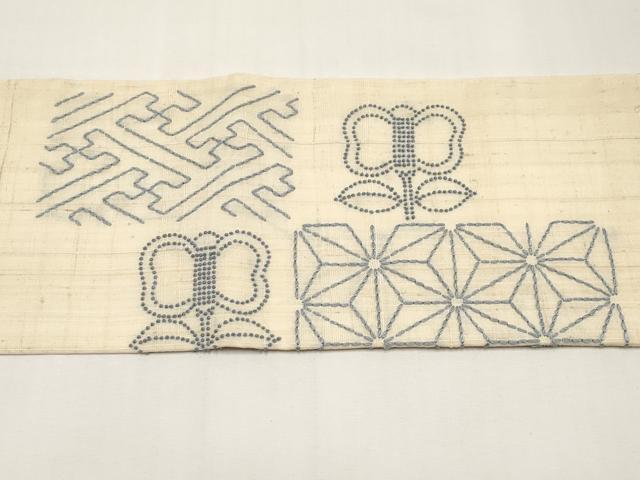 平和屋着物*夏物 中国三大刺繍 相良刺繍 刺し子 九寸名古屋帯 紬地 遠州椿 正絹 逸品 CABJ5762tx