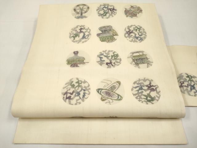 平和屋着物*夏物 松煙染の第一人者 川島草苑 九寸名古屋帯 型染め いろは歌 正絹 逸品 CABJ5777tx