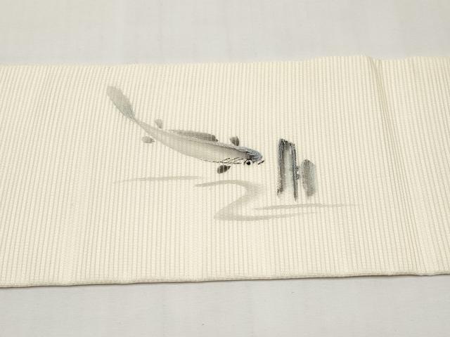 平和屋着物*夏物 九寸名古屋帯 作家物 手描き 刺繍 鮎 正絹 逸品 CABJ5780tx