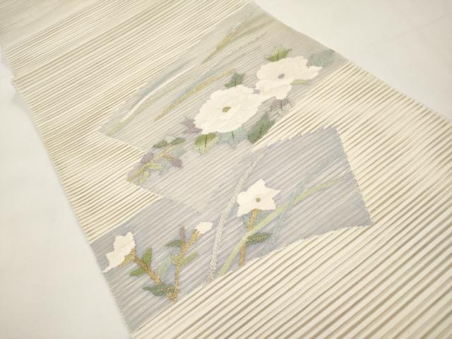 平和屋着物*夏物 八寸名古屋帯 絽綴れ 地紙枝花文 金銀糸 正絹 逸品 CABJ5787tx