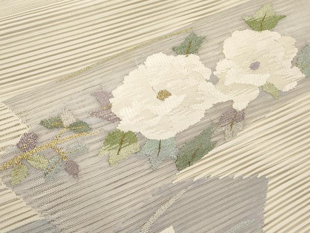 平和屋着物*夏物 八寸名古屋帯 絽綴れ 地紙枝花文 金銀糸 正絹 逸品 CABJ5787tx