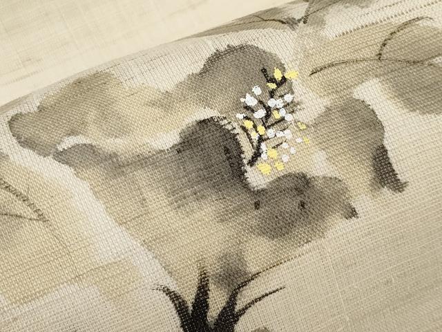 平和屋着物*夏物 九寸名古屋帯 手描き 枝花文 麻 逸品 CABJ5796tx
