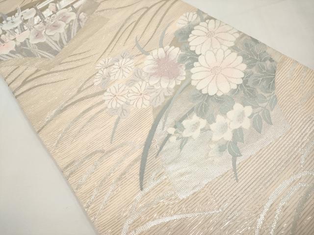 平和屋着物*夏物 六通柄袋帯 地紙草花文 銀糸 正絹 逸品 CABJ5812tx