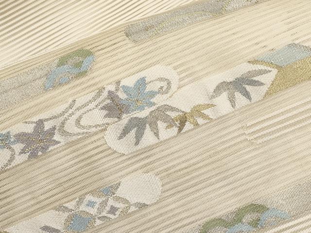 平和屋着物*夏物 八寸名古屋帯 絽綴れ 霞草花文 金銀糸 正絹 逸品 CABJ5827tx