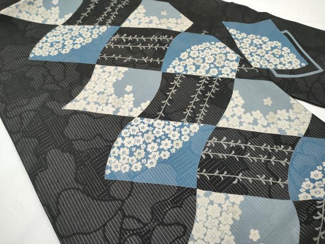 平和屋着物*夏物 九寸名古屋帯 瓦花文 黒地 正絹 逸品 CABJ5836tx
