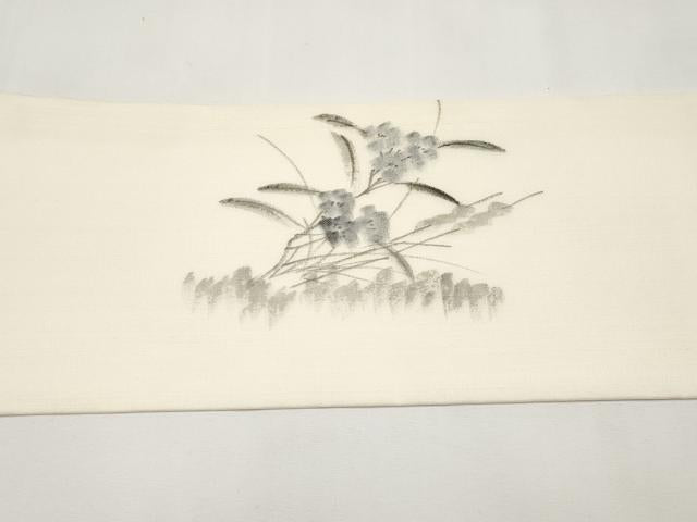 平和屋着物*夏物 九寸名古屋帯 作家物 手描き 草花文 正絹 逸品 未使用 CABJ5837tx