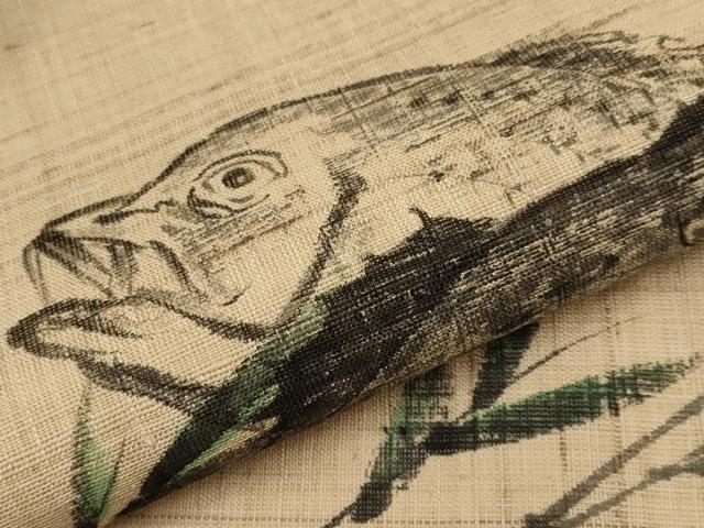 平和屋着物*夏物 九寸名古屋帯 作家物 手描き 紬地 魚 正絹 逸品 CABJ5844tx