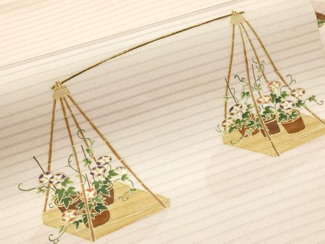 平和屋着物*夏物 絽塩瀬 九寸名古屋帯 朝顔 金彩 正絹 逸品 CABJ5864tx
