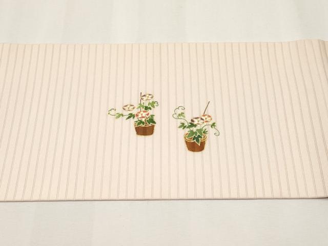 平和屋着物*夏物 絽塩瀬 九寸名古屋帯 朝顔 金彩 正絹 逸品 CABJ5864tx