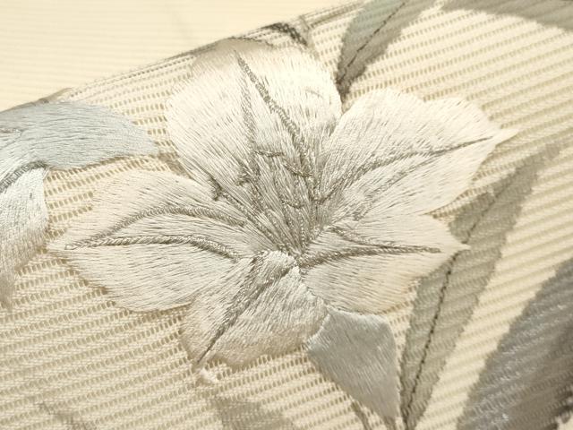 平和屋着物*夏物 九寸名古屋帯 作家物 手描き 刺繍 草花文 銀彩 正絹 逸品 CABJ5872tx