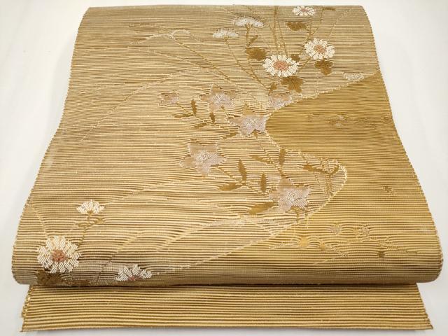 平和屋着物*夏物 八寸名古屋帯 秋草文 銀糸 正絹 逸品 CABJ5882tx
