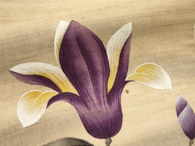 平和屋着物*夏物 九寸名古屋帯 手描き 枝花文 麻 逸品 CABJ5887tx