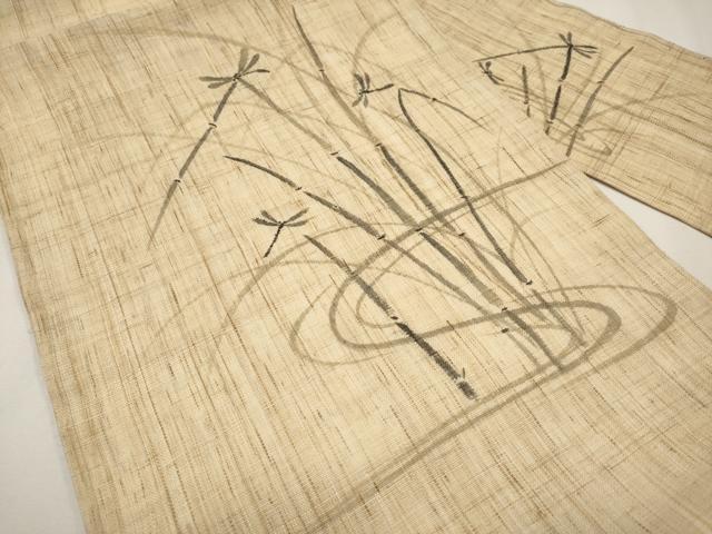 平和屋着物*夏物 九寸名古屋帯 手描き トンボ 木賊 麻 逸品 CABJ5889tx