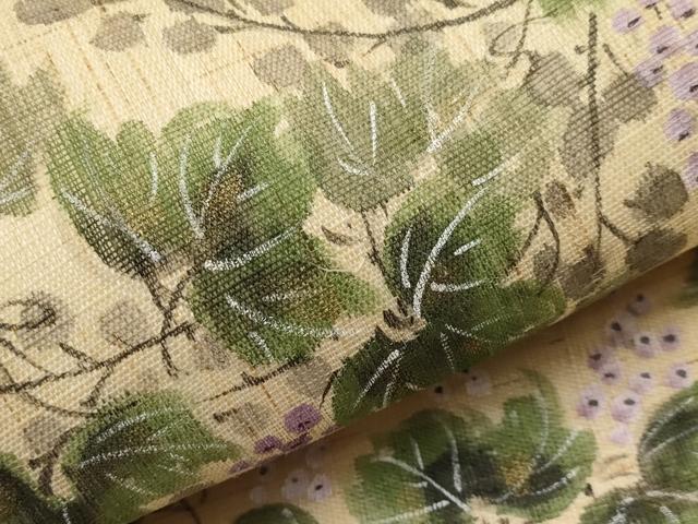 平和屋着物*夏物 九寸名古屋帯 作家物 手描き 葡萄蔦の葉文 金彩 麻 逸品 CABJ5891tx
