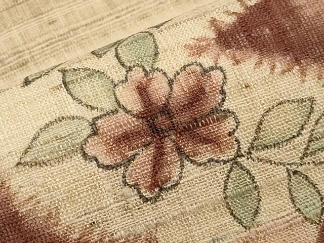 平和屋着物*夏物 九寸名古屋帯 手描き 紬地 枝花文 逸品 CABJ5892tx