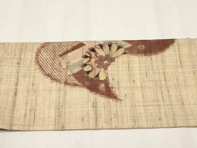 平和屋着物*夏物 九寸名古屋帯 手描き 紬地 枝花文 逸品 CABJ5892tx